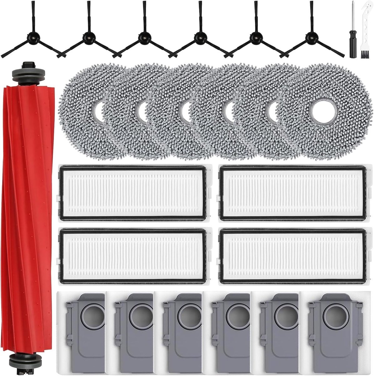 25 stuks accessoiresset voor Roborock Qrevo S/Pro Set/Plus | 1 hoofdborstel, 6 stofzakken, 4 HEPA-filters, 6 droogdoeken, 6 zijborstels | Hoogwaardige reserveonderdelen en precisiepasvorm