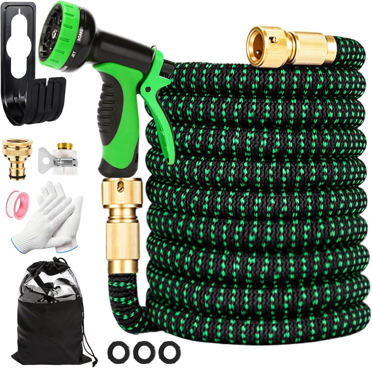 Garden Hose 15m,Expandable Garden Hose met 10 Functionele Spray Gun,3/4 en 1/2 inch Koperlegering Connectoren,Durable 2500D Fabric,Flexible Water Hose Without Kinking