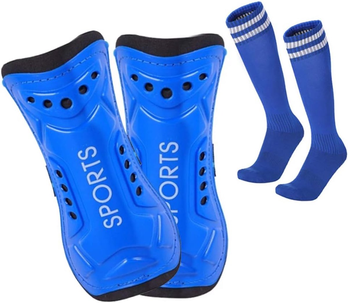 Scheenbeschermers, Voetbal Scheenbeschermers, Jongens, Voetbalsokken voor Jongens en Meisjes, Voetbalwedstrijden, Been- en Kuitbescherming (Blauw) (S)