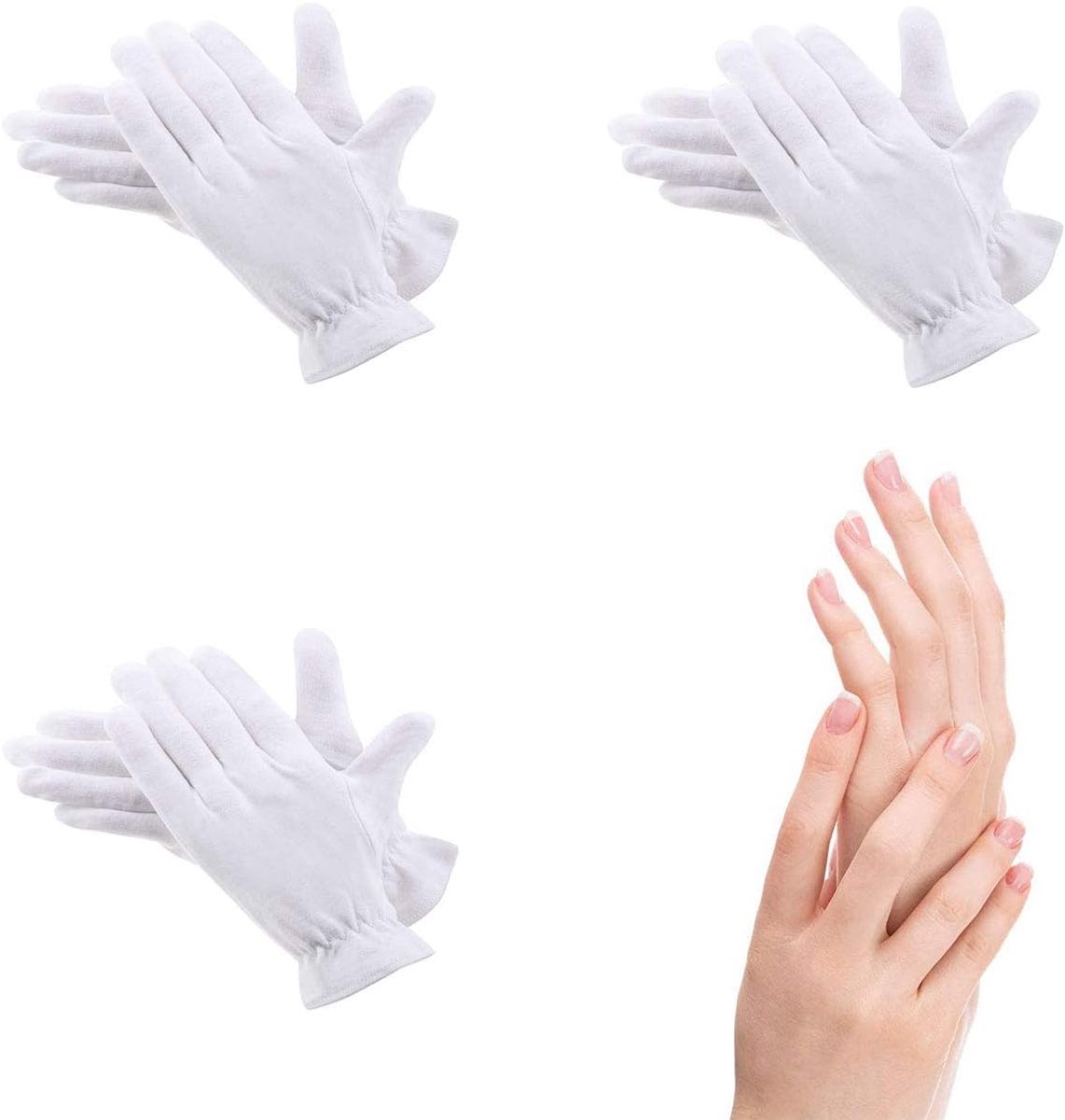 Vochtinbrengende handschoenen 's nachts bedtijd wit katoen cosmetische inspectie premium doek kwaliteit eczeem droge gevoelige geïrriteerde huid spa veilige polsband één maat past de
