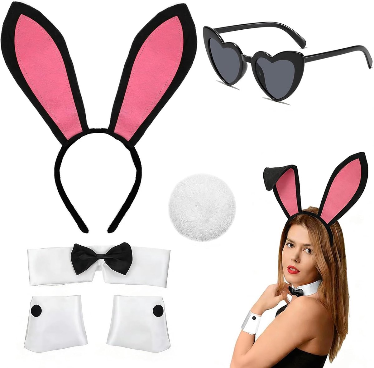 5 stuks agent kostuum accessoires, man in zwart kostuum met zonnebril, stropdas, kaarthouder, nep-hoofdtelefoon, kaarten, voor spion voor carnaval cosplay