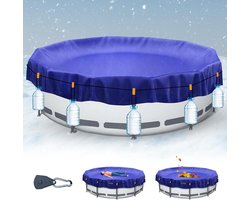 Afdekking rond, 305 cm (voor Ø 280-305 cm), 2-in-1 zwembadafdekking, uv-bestendig zwembad, zonnezeil voor zomer en winter, rond, afdekzeil voor metaal en prism frame, blauw
