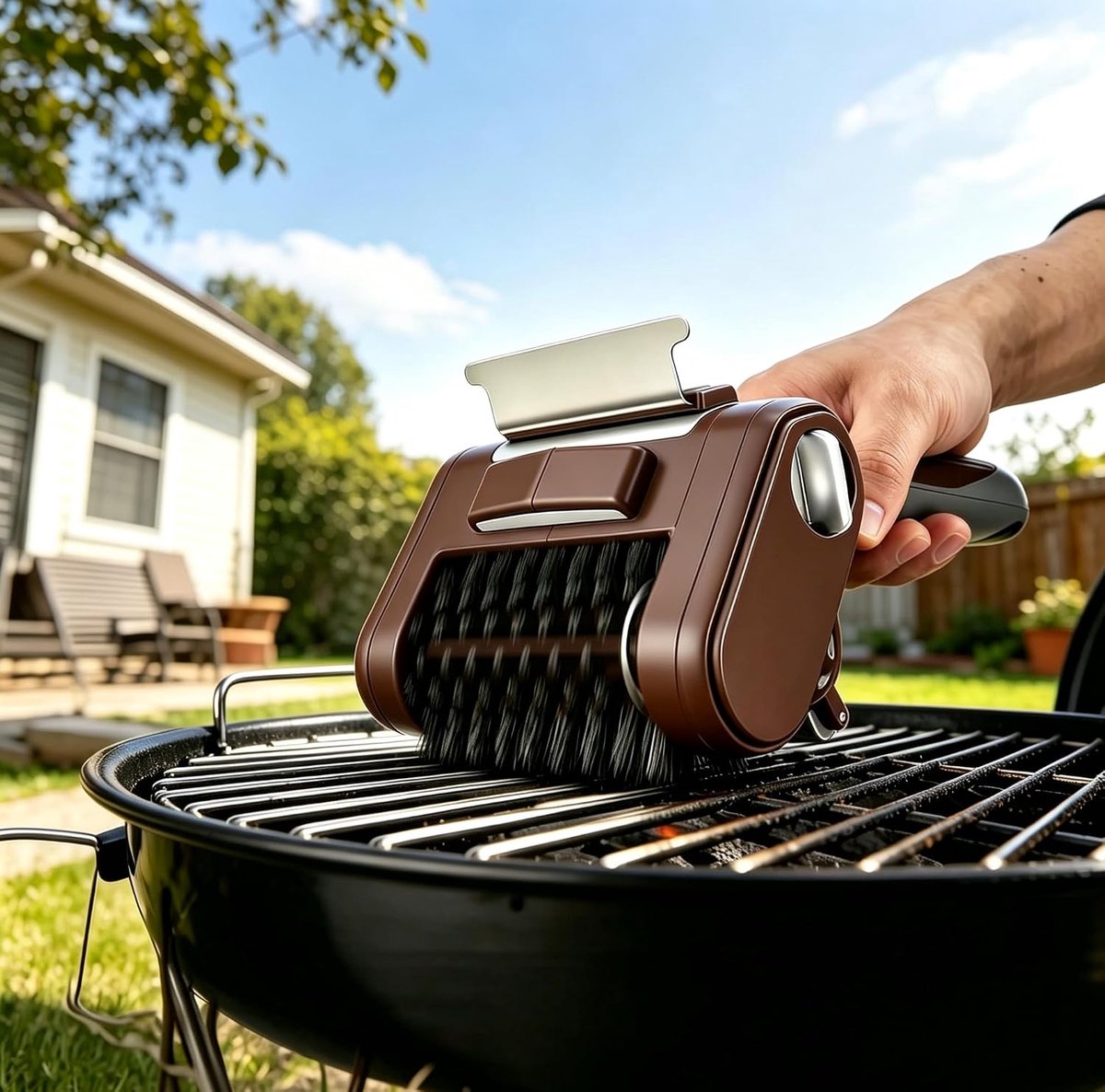Grillborstel, draadloos, 4000 mAh, BBQ, elektrische grillreinigingsborstel met ledlicht, oplaadbaar, grillreiniger elektrisch voor BBQ, gietijzeren rooster, gasbarbecue, elektrische grill