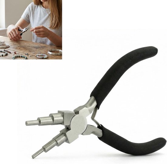 Tang voor sieraden en handwerk in 6 stappen, kopdiameter van 2,5 tot 9 mm, comfortabele antislip handgrepen, gesmeed van staal met hoog koolstofgehalte — afbeelding 5