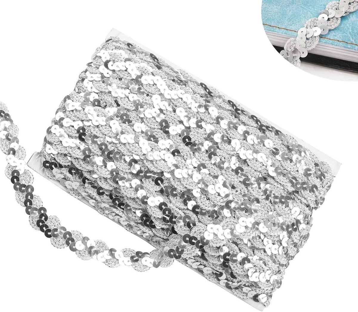 Pailletten Versiering, S-golven Vorm Pailletten Lint Glitter Breedte 15 mm, Zilver Pailletten Trim Voor Kleding, Doe-het-zelf Projecten