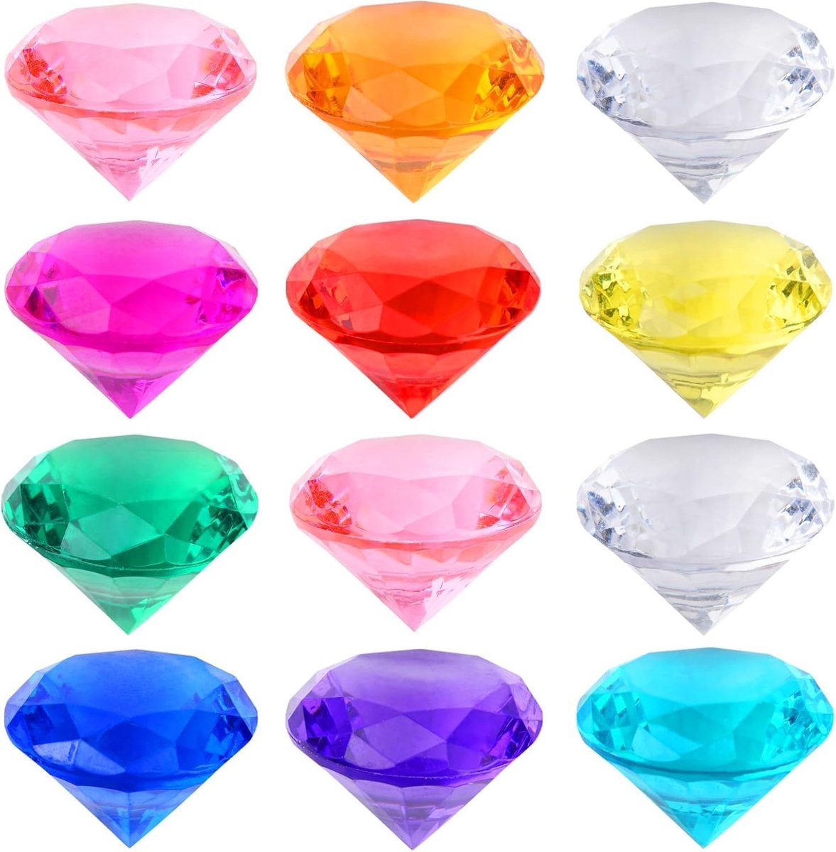 12 stuks edelstenen voor kinderen, 40 mm grote acryldiamanten, diamantkristallen, transparant, kunststof diamanten, decoratie voor vazen, tafeldecoratie, feestcadeautje, bruiloft (10 kleuren)