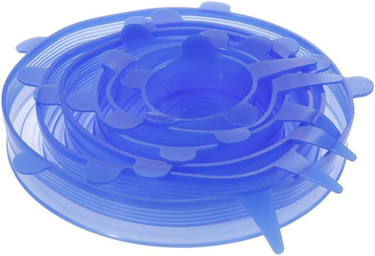 Siliconen Deksel - 6 stuks - Herbruikbare Vacuüm Lids - Duurzaam - Universeel - Kleur Blauw