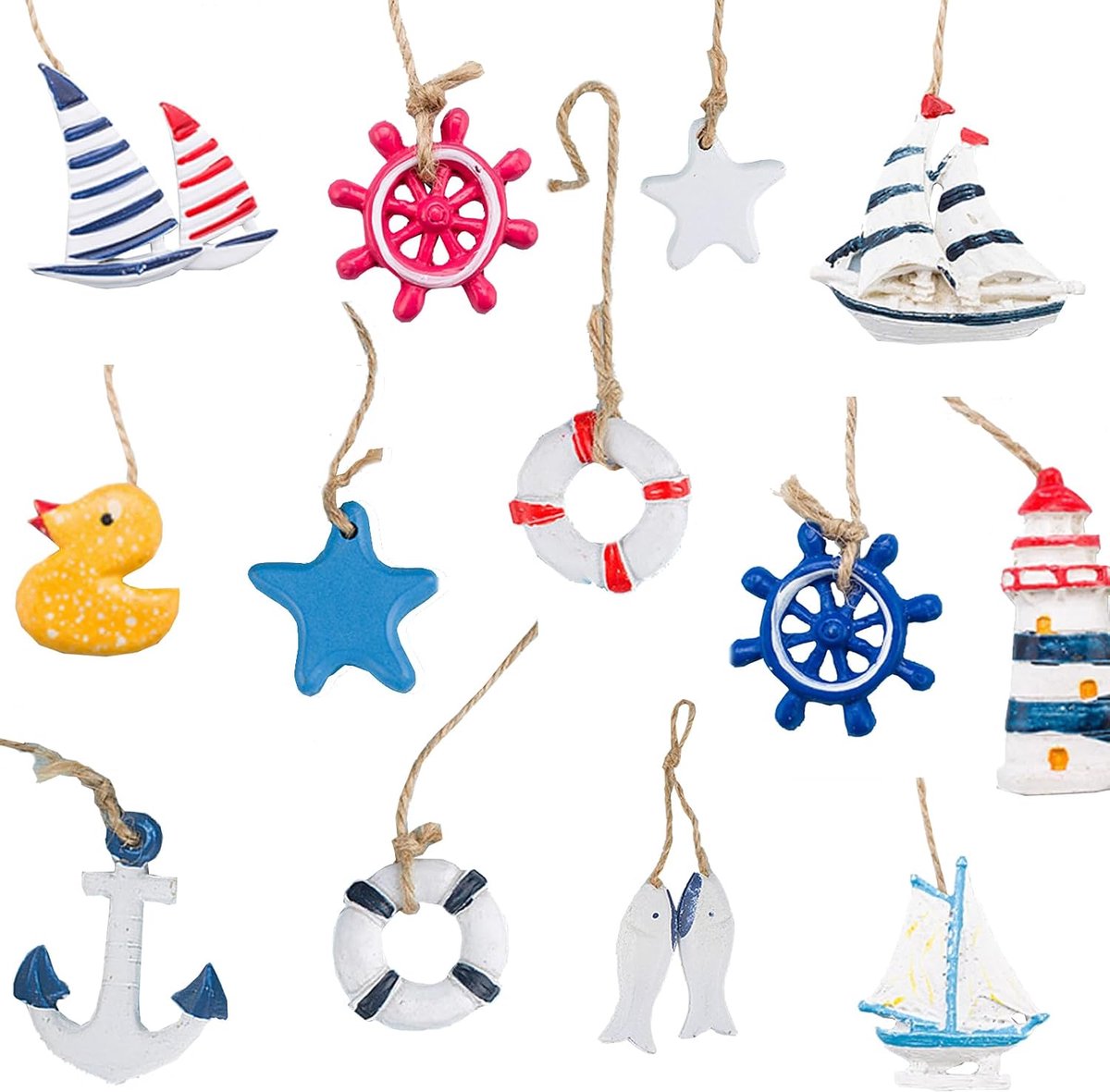 Hangende ornamenten, mini maritieme hanger decoratie anker reddingsring zeester zeilboot voor kust kerst zomer boom muur visnet decor strand ambachtelijke woondecoratie