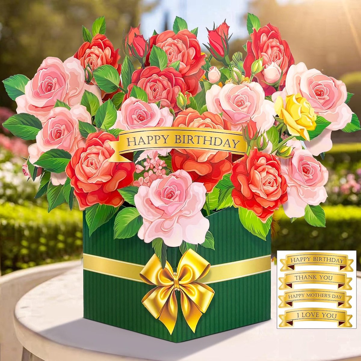 3D pop-up roos kaart, bloemenboeket, pop-up verjaardagskaart, bloemkaart voor verjaardag, jubileum, bedankje, beterschap, verjaardagskaart vrouw voor moeder, echtgenote, vriendin