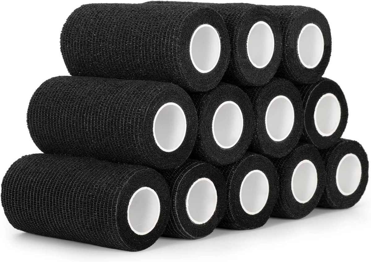 12 rollen zelfklevend verband bandage elastische bandage voor vingers, hand Pet Vet Wrap voor paard hond (zwart)