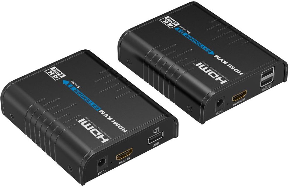 HDMI verlenger KVM - Via UTP - Lengte max 120 meter - 4K@60Hz - Allteq