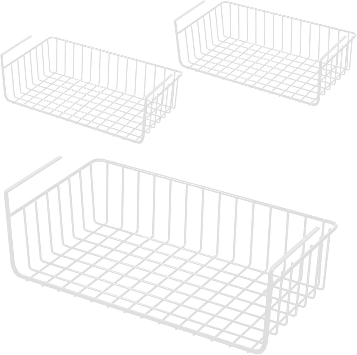 3 stuks hangmanden voor onderrek, opbergmand, metalen draadmand, organizer voor keuken, bureau en kledingkast, stapelbare opbergmand, 38,5 x 24 x 13 cm, wit