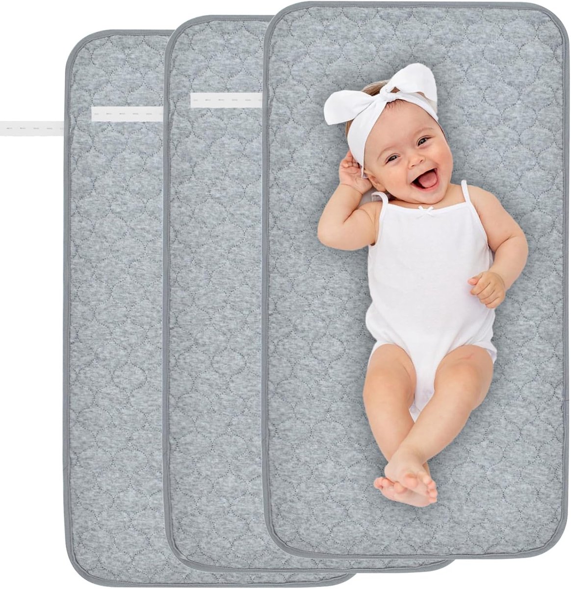 3 Pack Baby Aankleedkussen Liners 27 "x 14" Wasbare Herbruikbare Baby Verschoonluier Mat Vel Waterdicht Langer Verschoontafel Cover (Grijs)