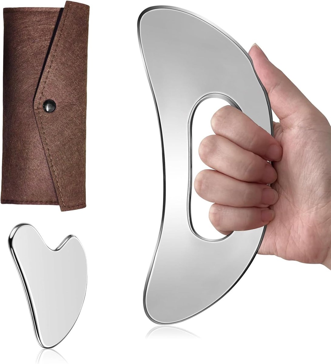 Sha Gezichtsinstrument van Roestvrij Staal, Guasha Gezichtsmassage-apparaat voor Lymfedrainage, Huidverzorging Gezichtsmassager voor Ontspanning, Zwelling Vermindering &