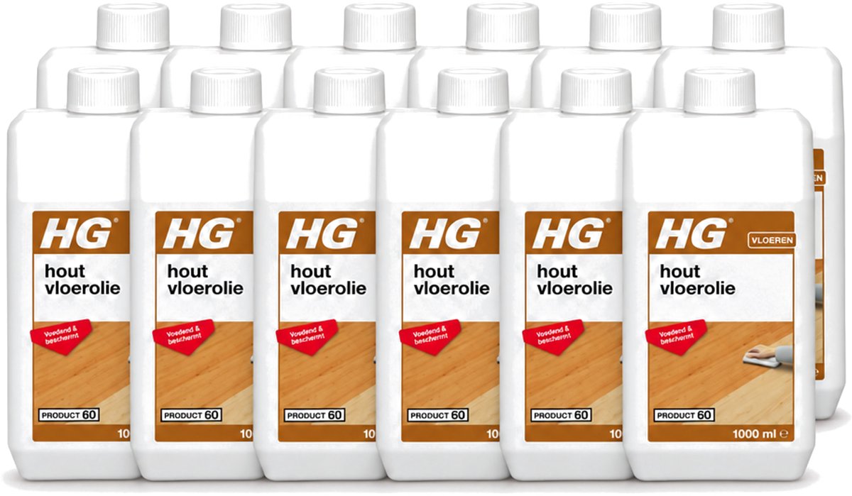 12 x HG - Vloerreinigingsmiddel - Hout Vloerolie - Voedend & Beschermt - 1L - Voordeelverpakking - 12 stuks