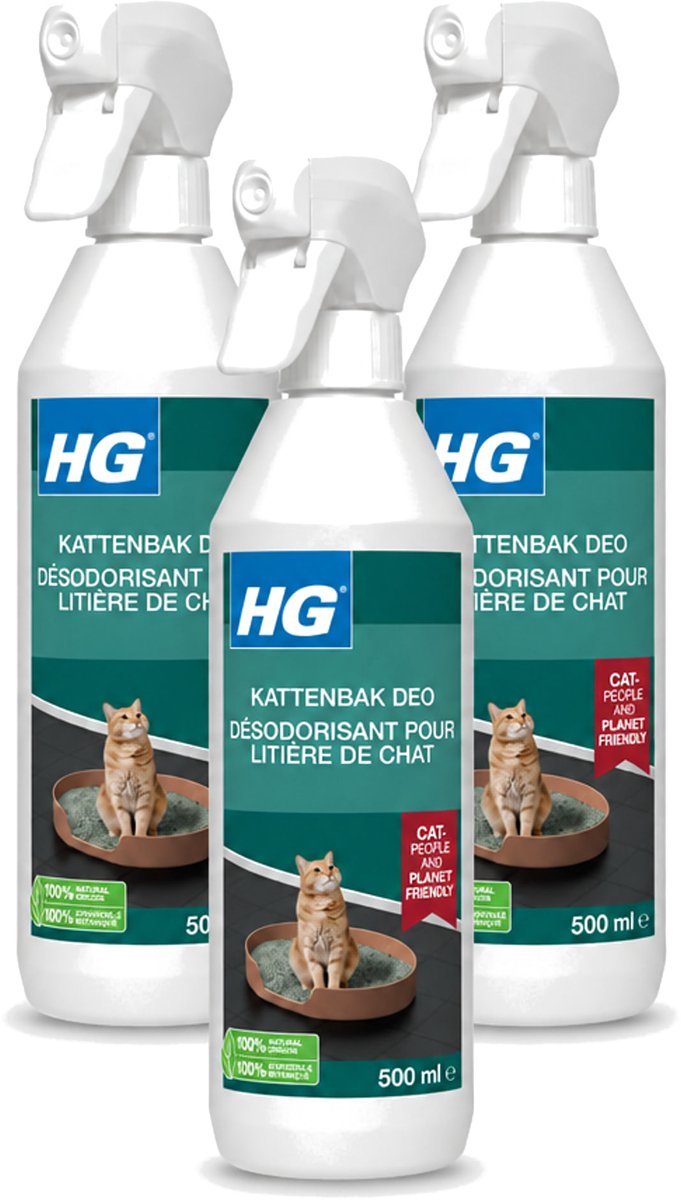 3 x HG - Kattenbak Deo - Neutraliseert Geuren - 100% Biologisch - 500 ml - Voordeelverpakking - 3 stuks