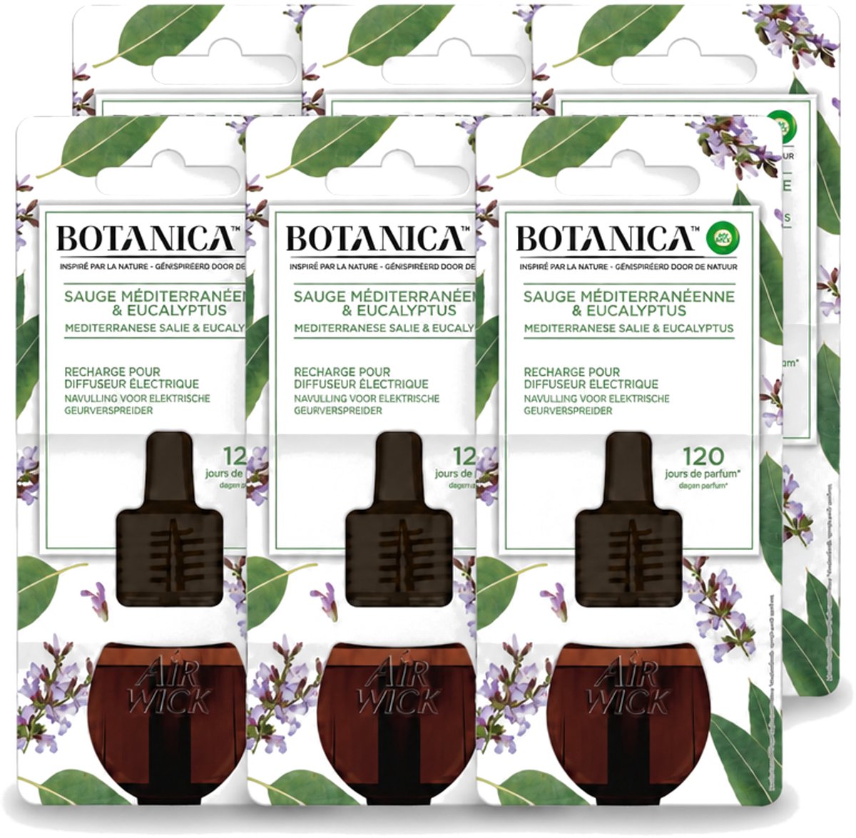 6 x Air Wick – Navulling – Botanica Mediterrane Salie & Eucalyptus – 19 ml - Voordeelverpakking - 6 stuks