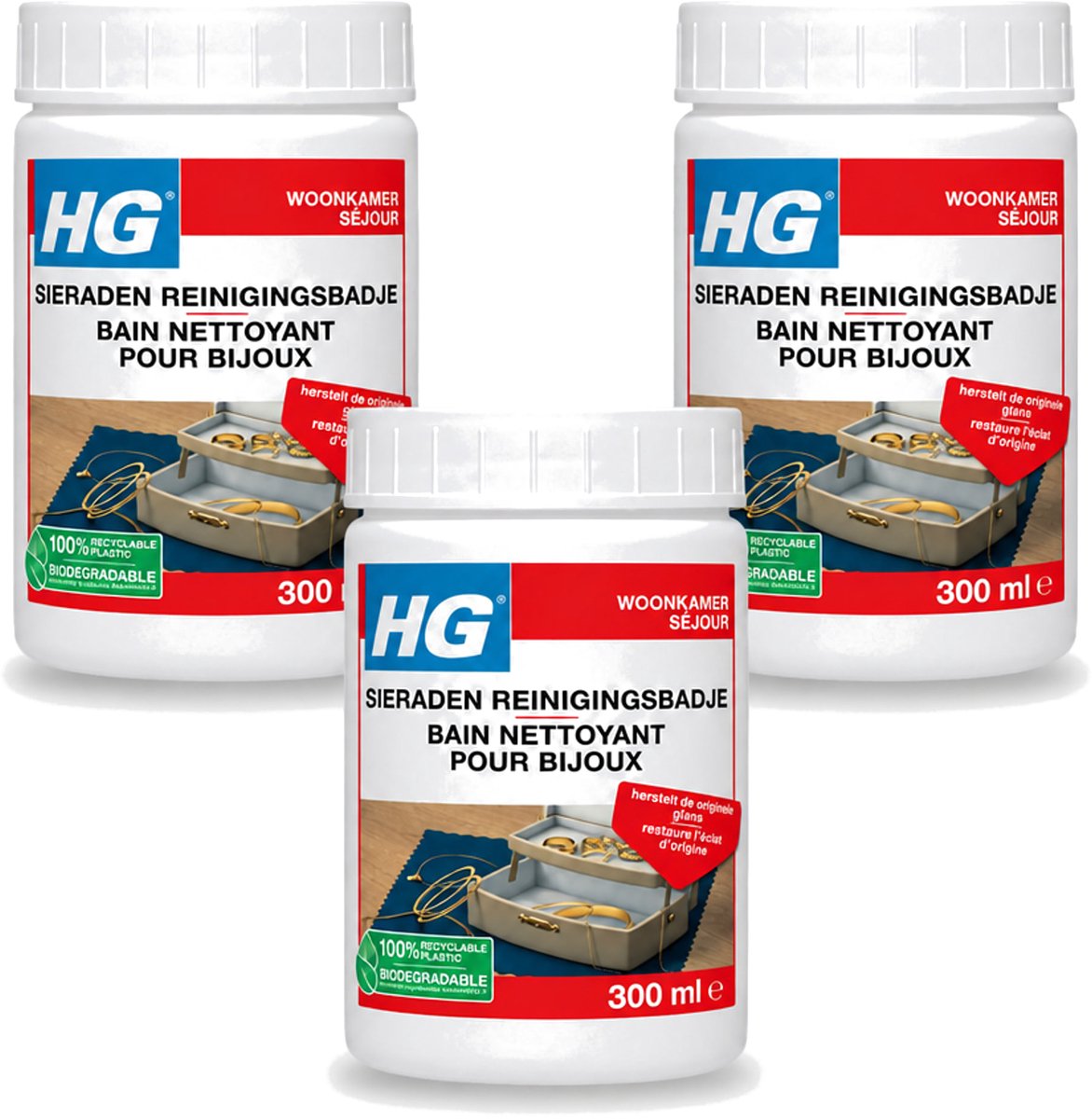 3 x HG - Sieraden Reinigingsbadje - Glansherstellend - 300 ml - Bulkverpakking - 3 stuks