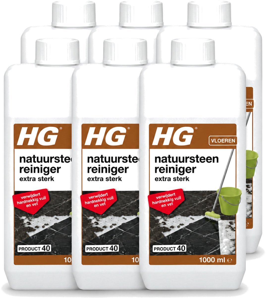 6 x HG - Natuursteenreiniger - Extra Sterk - Verwijdert Hardnekkig Vuil & Vet - 1L - Voordeelverpakking - 6 stuks