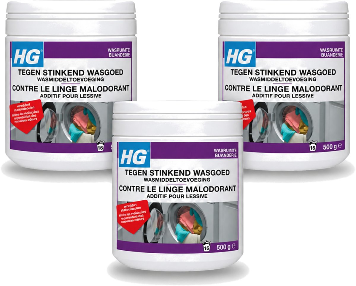 3 x HG - Wasruimte - Tegen Stinkend Wasgoed - Wasmiddeltoevoeging - 500 g - Voordeelverpakking - 3 stuks