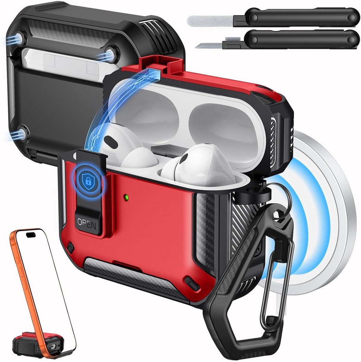 Veilige en duurzame hoes voor AirPods Pro 3 (2025) in Rood/Zwart met sterke bescherming
