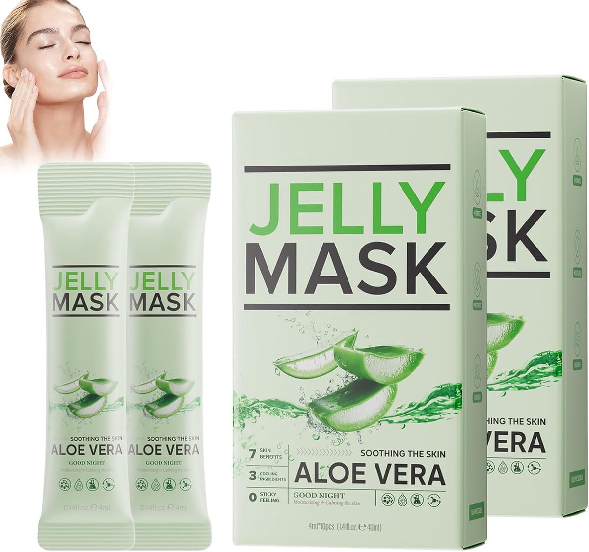 Vera masker, aloë vera verstevigend masker, aloë vera masker zonder wassen, voedend en hydraterend zacht huidmasker, anti-rimpels en rimpels, 4 ml x 20 stuks