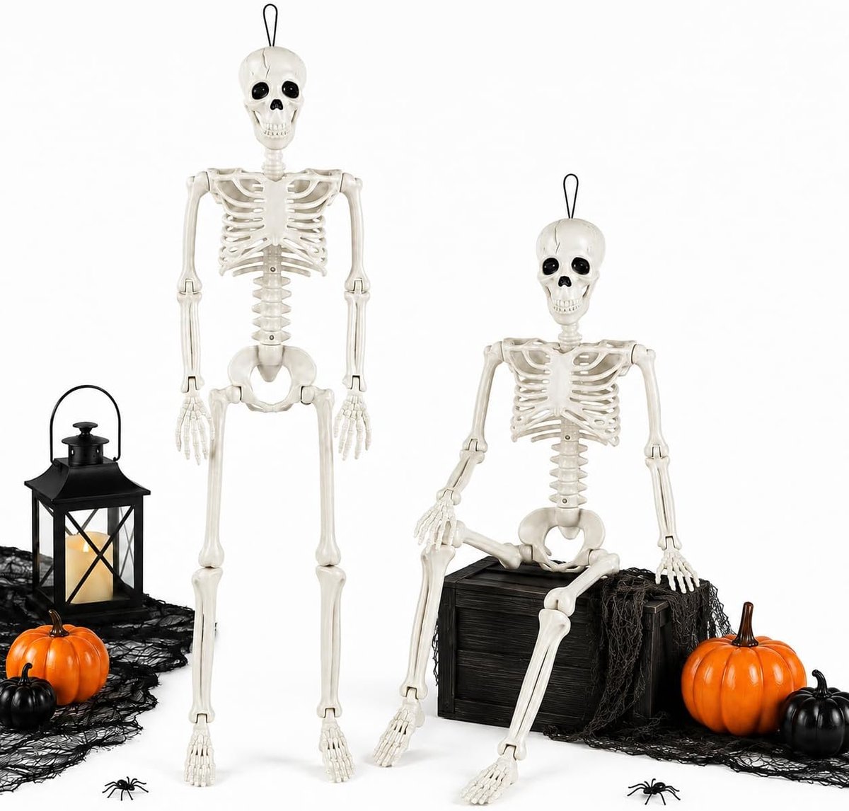 2 stuks Halloween skelet, 41 cm, kunststof, beweegbare gewrichten