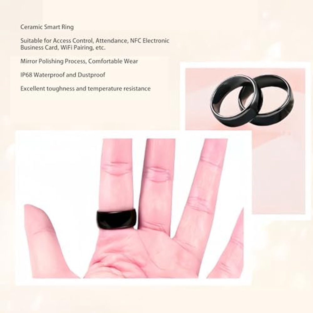 Smart Ring voor Toegangscontrole en Aanwezigheidssystemen, Waterbestendige Contactloze RFID -Ring voor Mannen en Vrouwen, Compatibel met IOS/Android -apparaten (maat