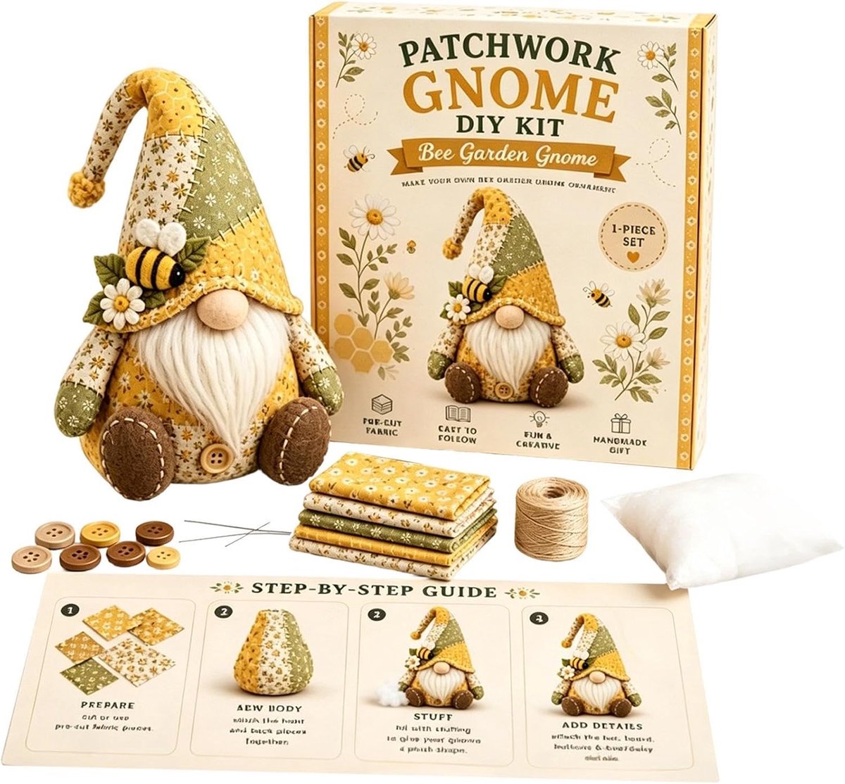 Doe-het-zelf kabouterset, patchworks, kerstkabouterset, doe-het-zelf patchworks, cadeau voor volwassenen en beginners, maak je eigen schattige