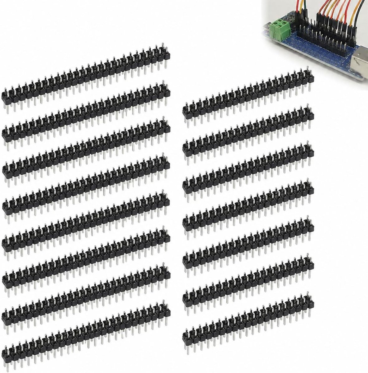 20 stuks 2x20 pin header 2,54 mm – dubbele rij, hoogwaardige gegalvaniseerde stiftlijsten voor Raspberry Pi, Arduino & PCB’s – inclusief breadboardcompatibiliteit