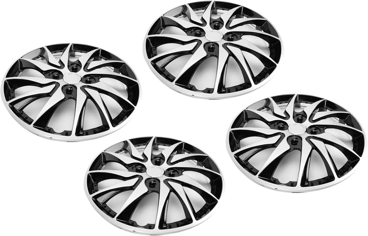 Universele 15 inch wieldoppen - ABS kunststof beschermnaafdoppen voor auto's, vrachtwagens en SUV's met R15 stalen wielen - zwart (zilverzwart)