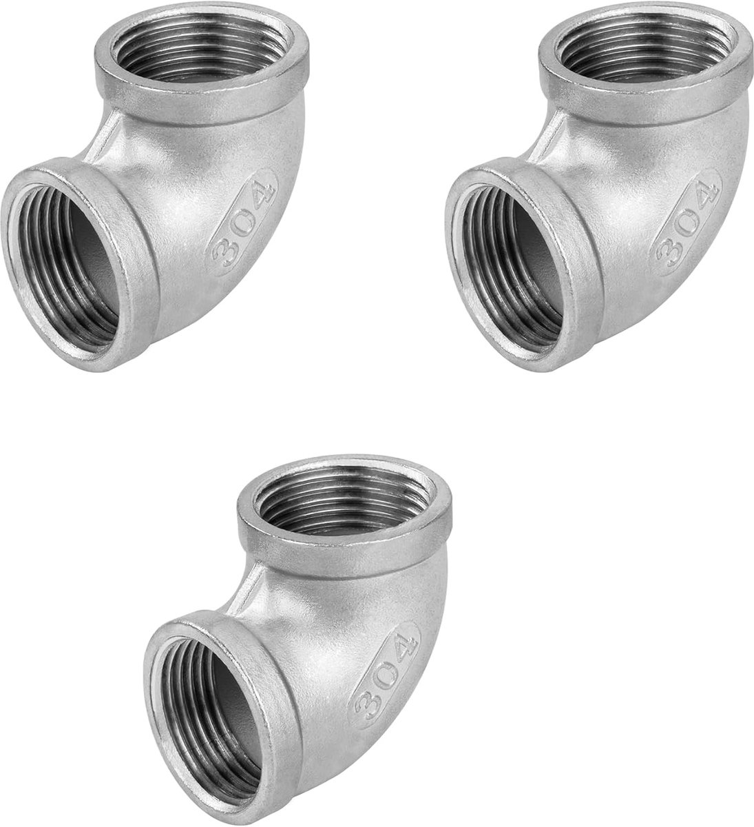 Hoekbuisconnector van roestvrij staal 304, 3 stuks, 3/8 inch vrouwelijk op 3/8 inch (0,9 cm) vrouwelijk, 90 graden hoekbuis-accessoires voor water, verbindingsstuk, conversie