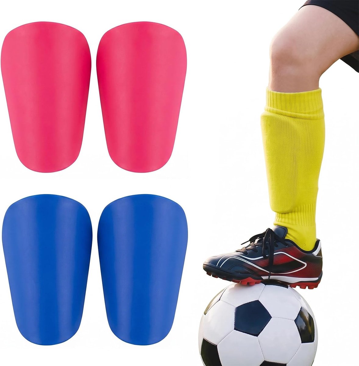 Scheenbeschermers voor kinderen, voetbal, 10 x 6 cm, kleine scheenbeschermers set (blauw, roze rood), extra lichte voetbal scheenbeschermers klein voor kinderen en jongeren