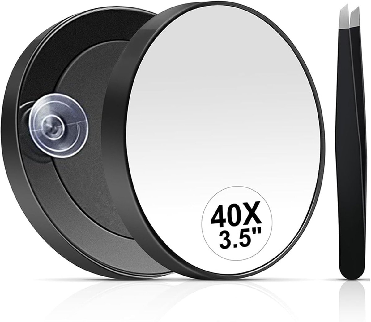 kaiyaya 40-Way Magnification Mirror, Small Magnification Mirror with Suction Cup and Tweezers, 8 cm Makeup Mirror with - ShopVlot