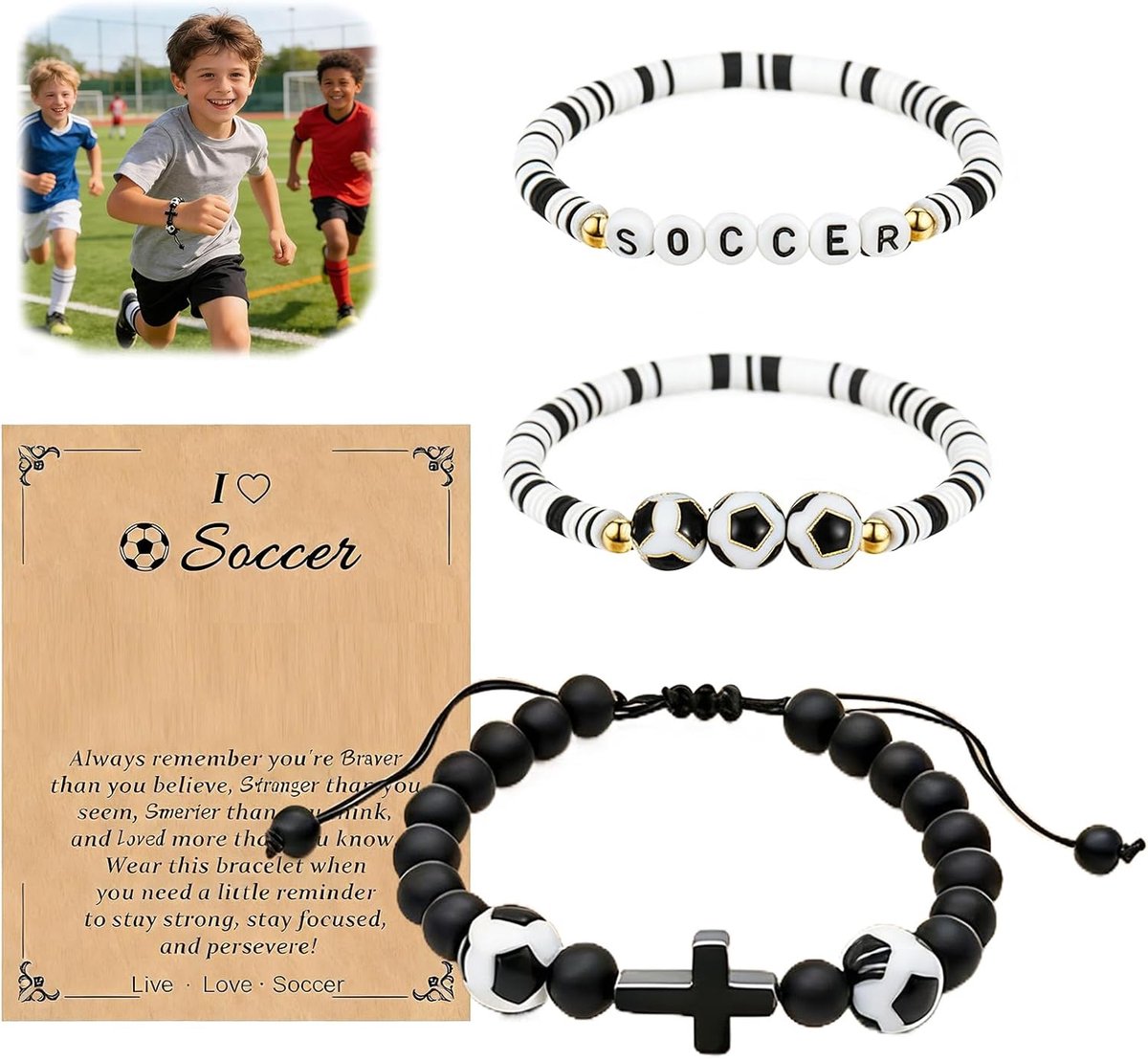 3 Piece Football Bracelet Set, Football Gifts for Boys, Communion Confirmation Confirmation Youth Ordination First Day - ShopVlot