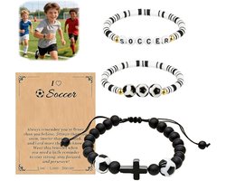 3 Piece Football Bracelet Set, Football Gifts for Boys, Communion Confirmation Confirmation Youth Ordination First Day - ShopVlot