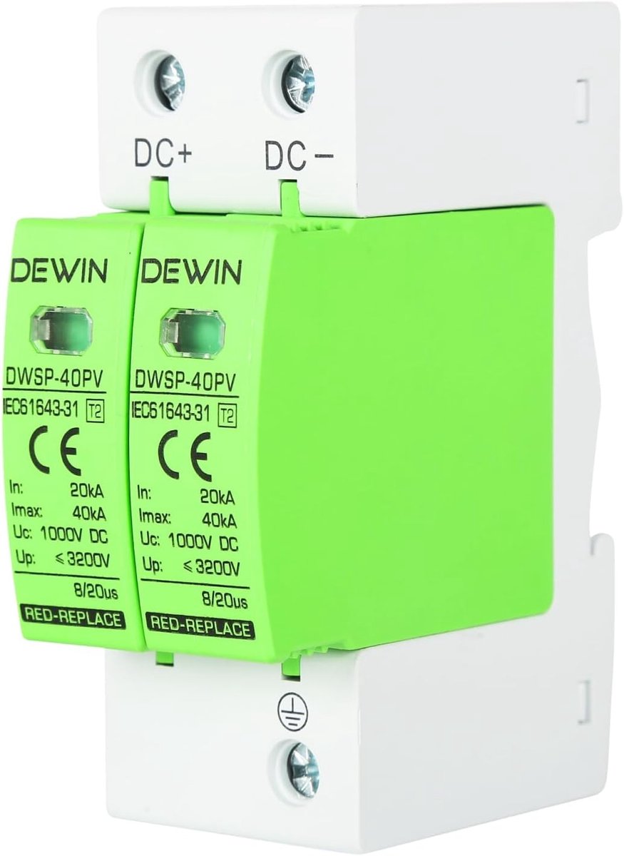 DEWIN Surge protector 2P 40KA photovoltaic arrester DC 1000V surge protector lightning protection 35mm DIN rail - ShopVlot