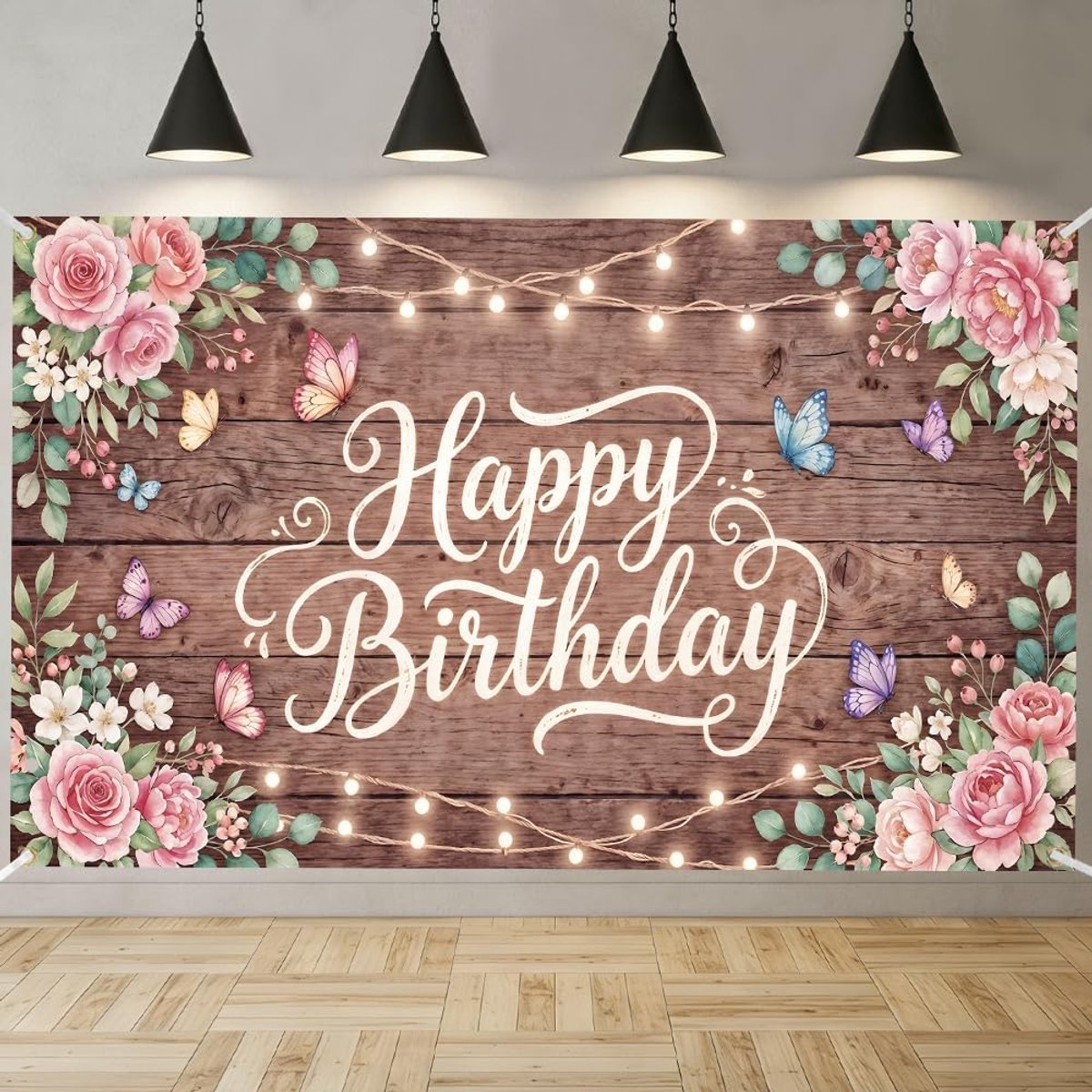 Rustieke bloemenachtergrond, 180 x 110 cm, polyester, houten achtergrond voor verjaardagsfeest, fotostudio - ShopVlot