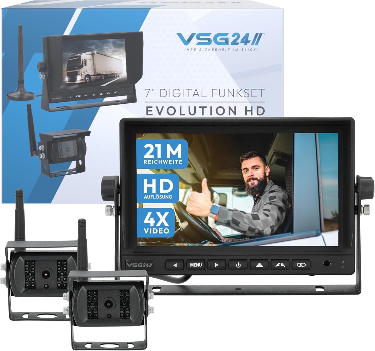 VSG 24 Wireless HD Rear View Camera with 2 Cameras for Motorhomes and Trucks up to 21 m, Waterproof Night Vision - ShopVlot