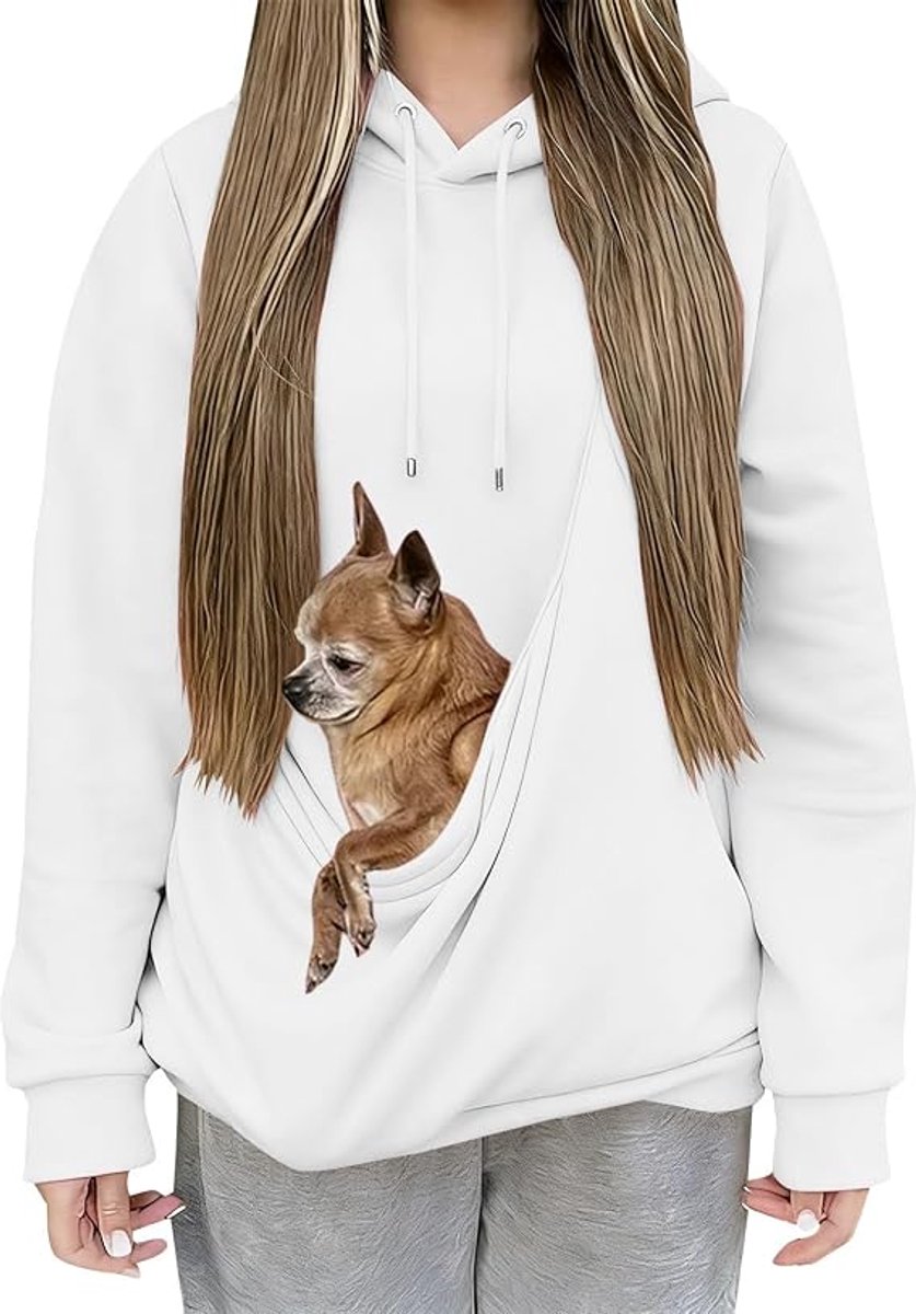 Hoodie voor huisdierenn - Met zakken - Gevoerd met fleece - Geschikt voor katten en honden - Geschikt voor dagelijks gebruik en uitstapjes - Wit - Maat L