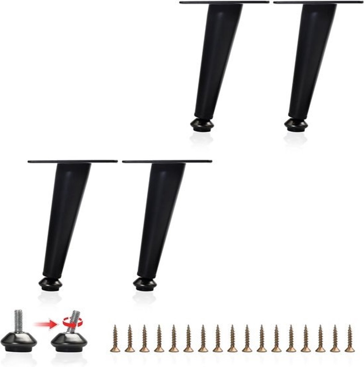 Set meubelpoten - Kastpoten en tafelpoten - Voor het verhogen van meubels - Krasbestendig staal - 4 stuks - 12 cm - Zwart