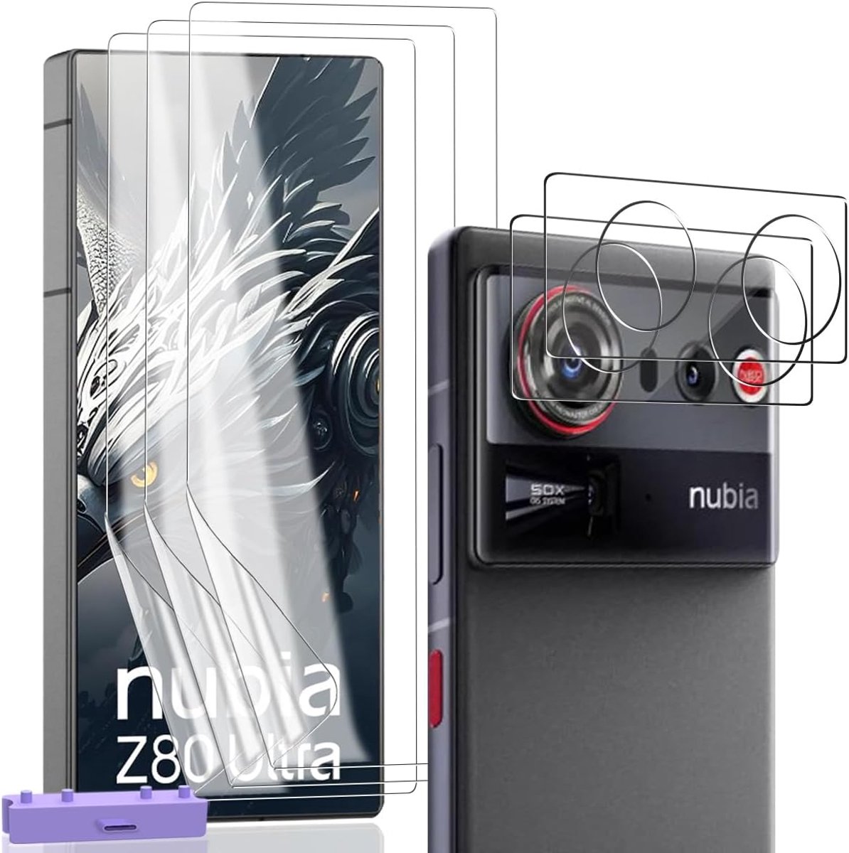 Zerrshoo 3 + 2 Pieces Screen Protector for Nubia Z80 Ultra, Flexible Film and Tempered Glass for Camera - ShopVlot