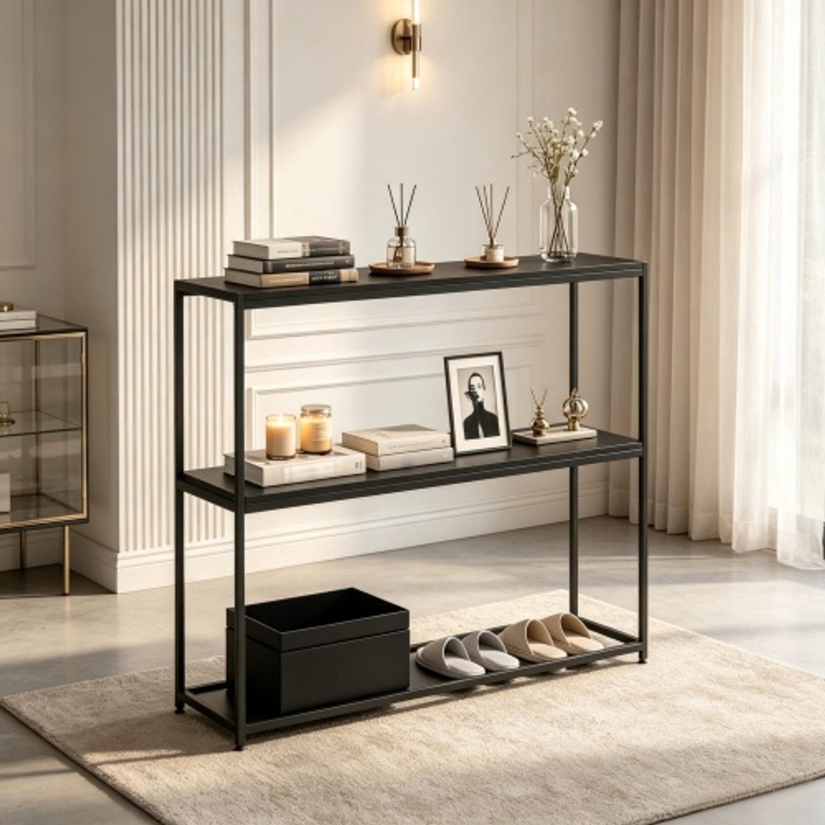 Consoletafel-Moderne Consoletafel Zwart-2 Etages-Opbergrek-Hal En Woonkamer-100 x 30 x 87 cm-Zwart