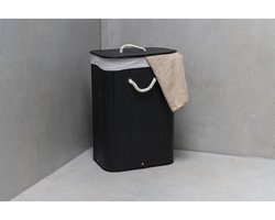 alpina Wasmand met Deksel - 30x40x56 cm - Gemaakt van Hout - Kleur Bruin en Zwart - Met Handgrepen - Ruimtebesparend Ontwerp - Compact en Praktisch voor Elke Ruimte