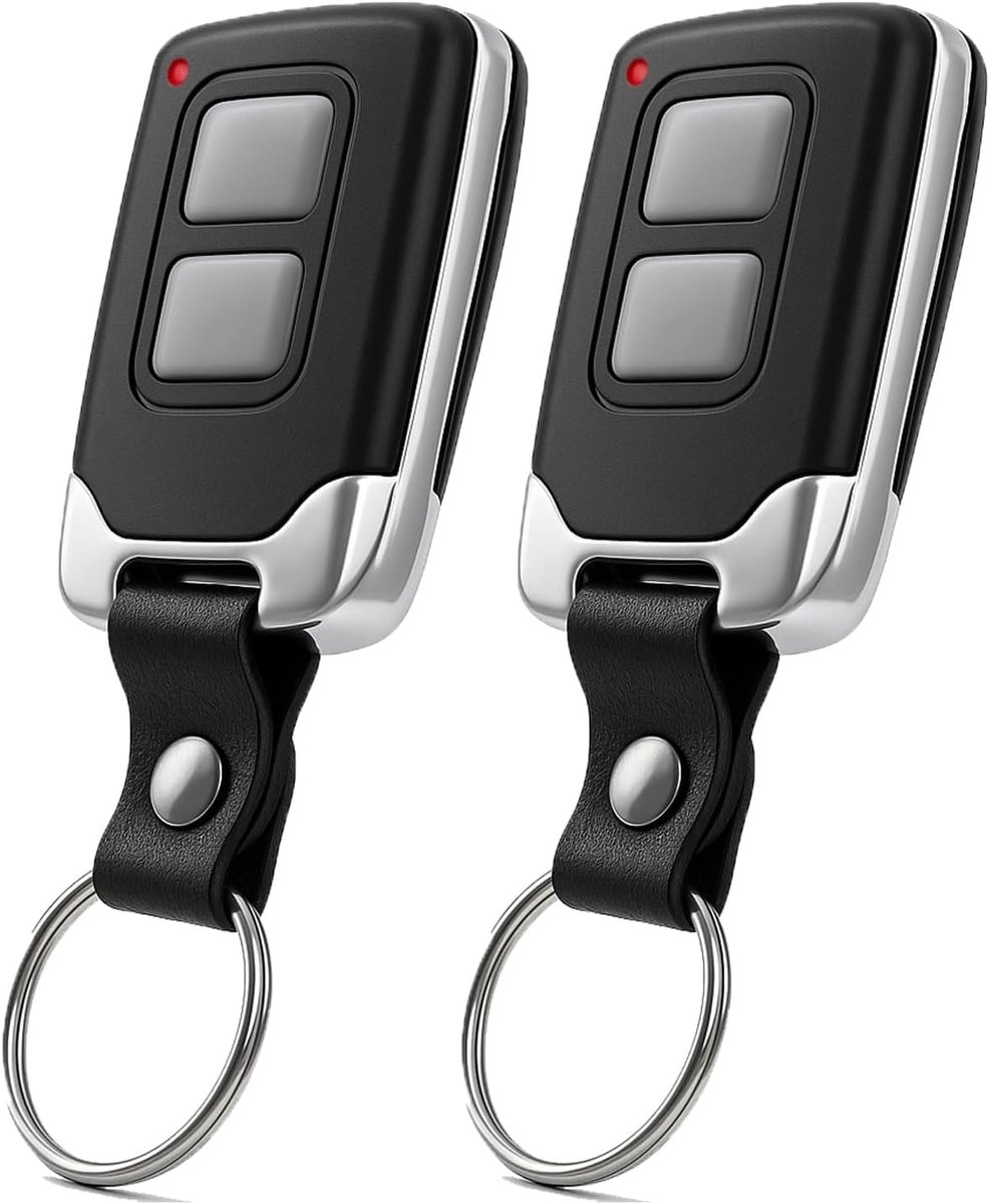 Afstandsbediening kopieerapparaat 433 MHz, 2 stuks universele afstandsbediening voor garagedeur, bereik 30-70 m, vaste code, metalen behuizing met leren band