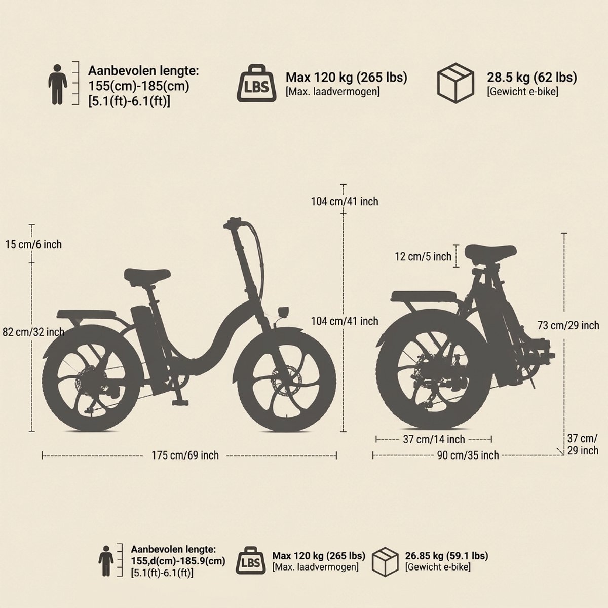 HillMiles MilePort 1 Vouwbare Elektrische Fiets 20 inch Fatband, 250W motor, 36V 13Ah batterij, bereik tot 100km, 7 versnellingen, voorvorkvering, mechanische schijfrem, voor woon-werkverkeer en stadsritten, Zwart thumbnail 5