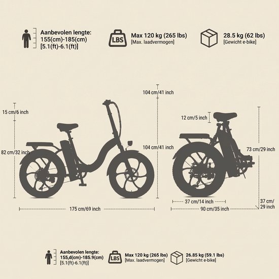 HillMiles MilePort 1 Vouwbare Elektrische Fiets 20 inch Fatband, 250W motor, 36V 13Ah batterij, bereik tot 100km, 7 versnellingen, voorvorkvering, mechanische schijfrem, voor woon-werkverkeer en stadsritten, Zwart — afbeelding 5