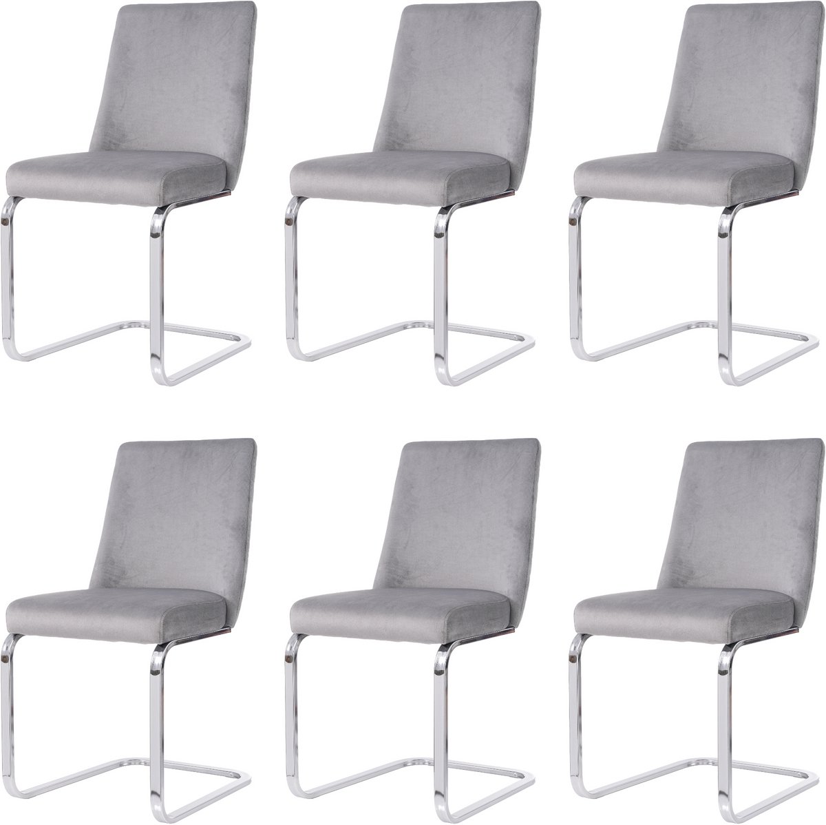 Merax Set Van 6 Fluwelen Eetkamerstoelen - Grijs - Ruitvormige Rugleuning - Zilverkleurig Metalen Onderstel - Moderne Stoelen