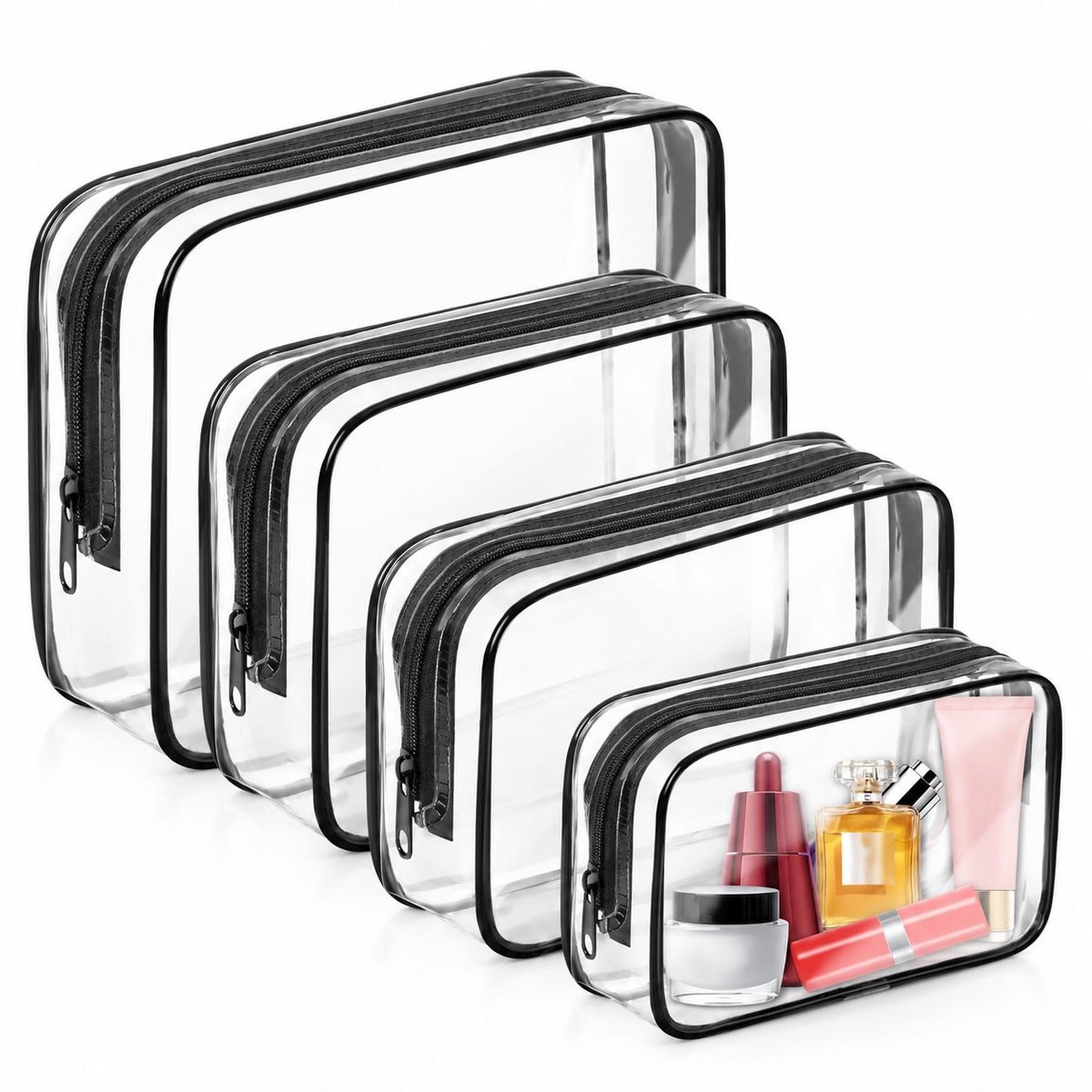 VHV - Doorzichtige toilettas set - 4 stuks - Transparante toilettas - Waterdicht - Reistas voor toiletartikelen - Make-up tas - voor toiletartikelen