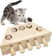Houten kattenmollenmeppen – interactief spel voor binnenkatten,stimuleert jagen, graven en beweging – tegen verveling